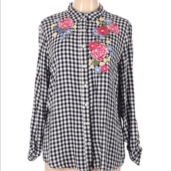 Como vintage large gingham floral flannel top - Picture 1 of 13